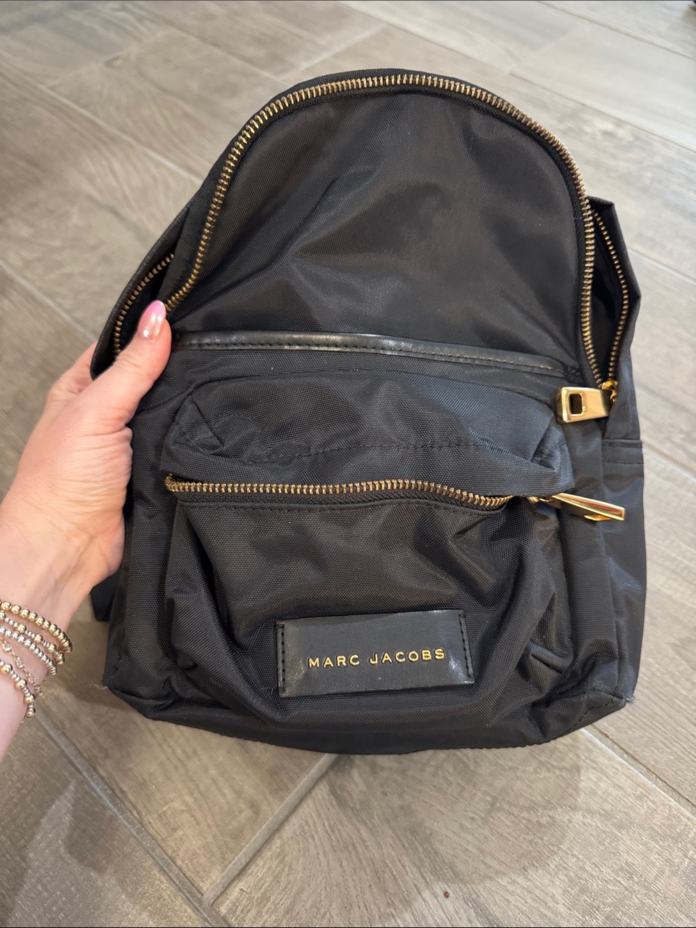 Marc Jacobs Black Nylon Mini Backpack with Gold-Tone Hardware